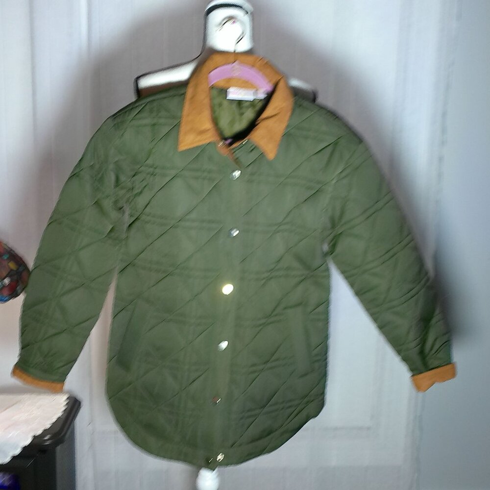 BELLE by Kim Gravel Lg Sleeve Snap-Up Front Jacket Green w/Gold Corduroy Trim XS